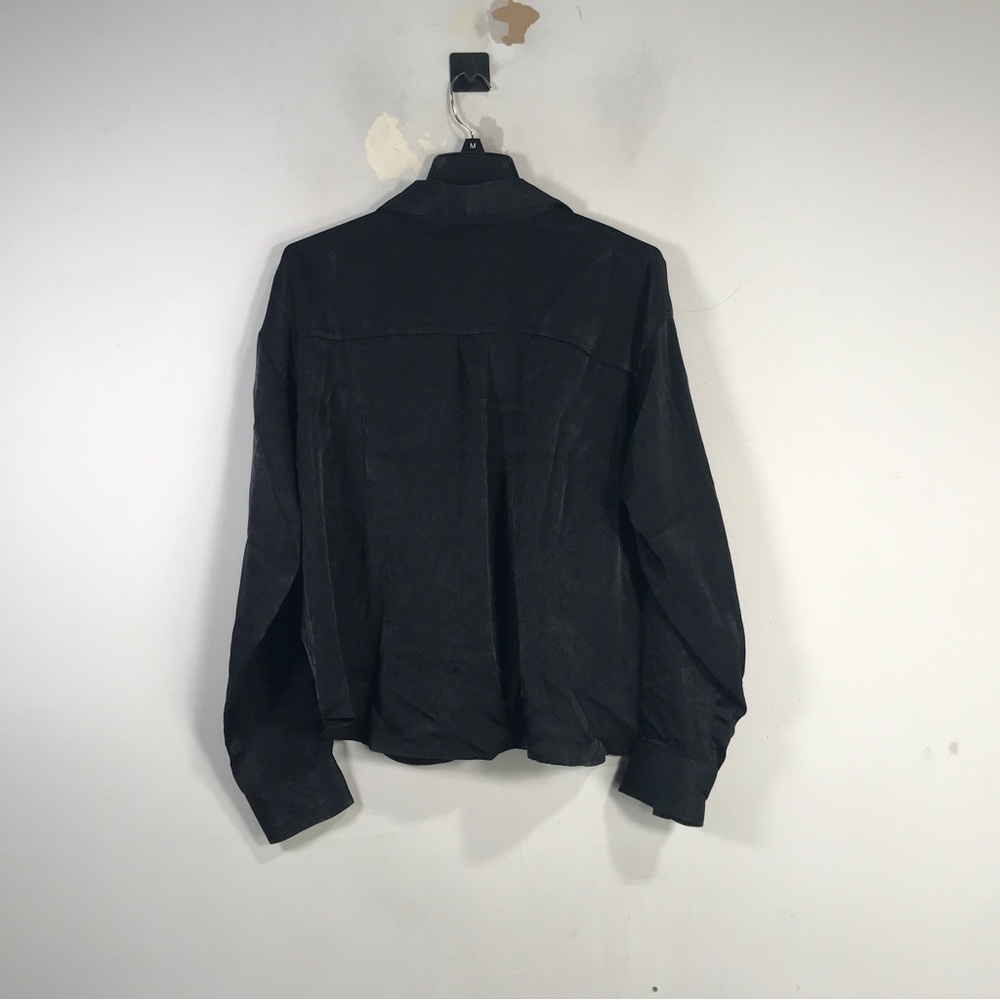 Express Satin Long Sleeve Button Up Shirt, Women's Size M - Black - Picture 2 of 9